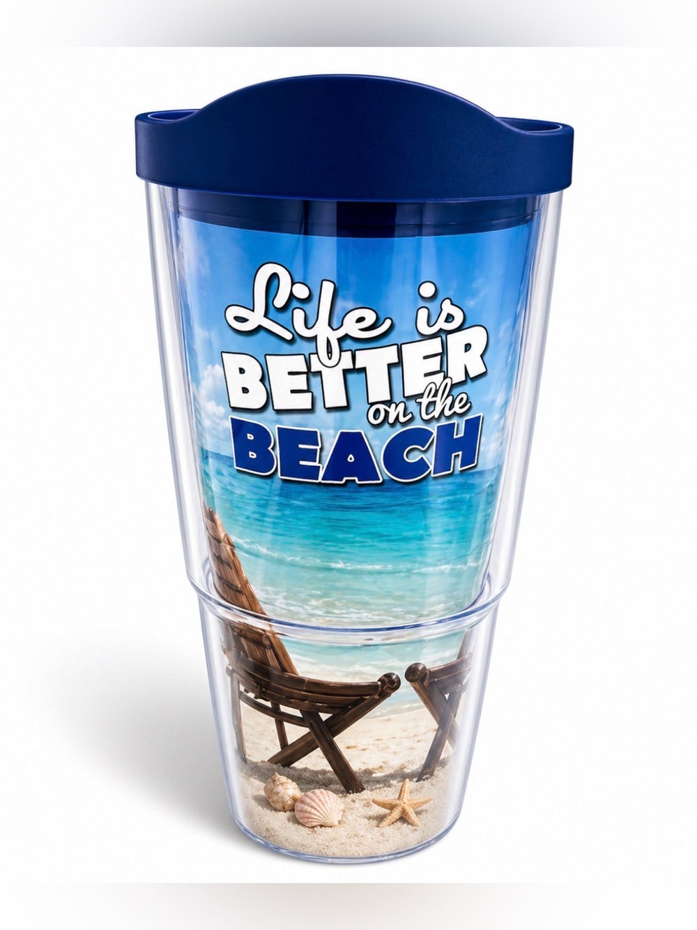 Tervis 24oz Tumbler Life Is Better On The Beach Blue Lid BPA Free USA LARGE NWT